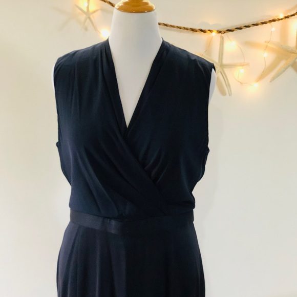 Classiques Entier Dresses & Skirts - Classiques Entier Navy Silk Wool Drape Neck Dress